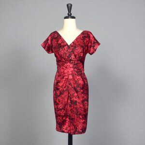 Vintage 50s 1950s Dorothy O'Hara Red Black Floral Silk Cocktail Dress XS As Is